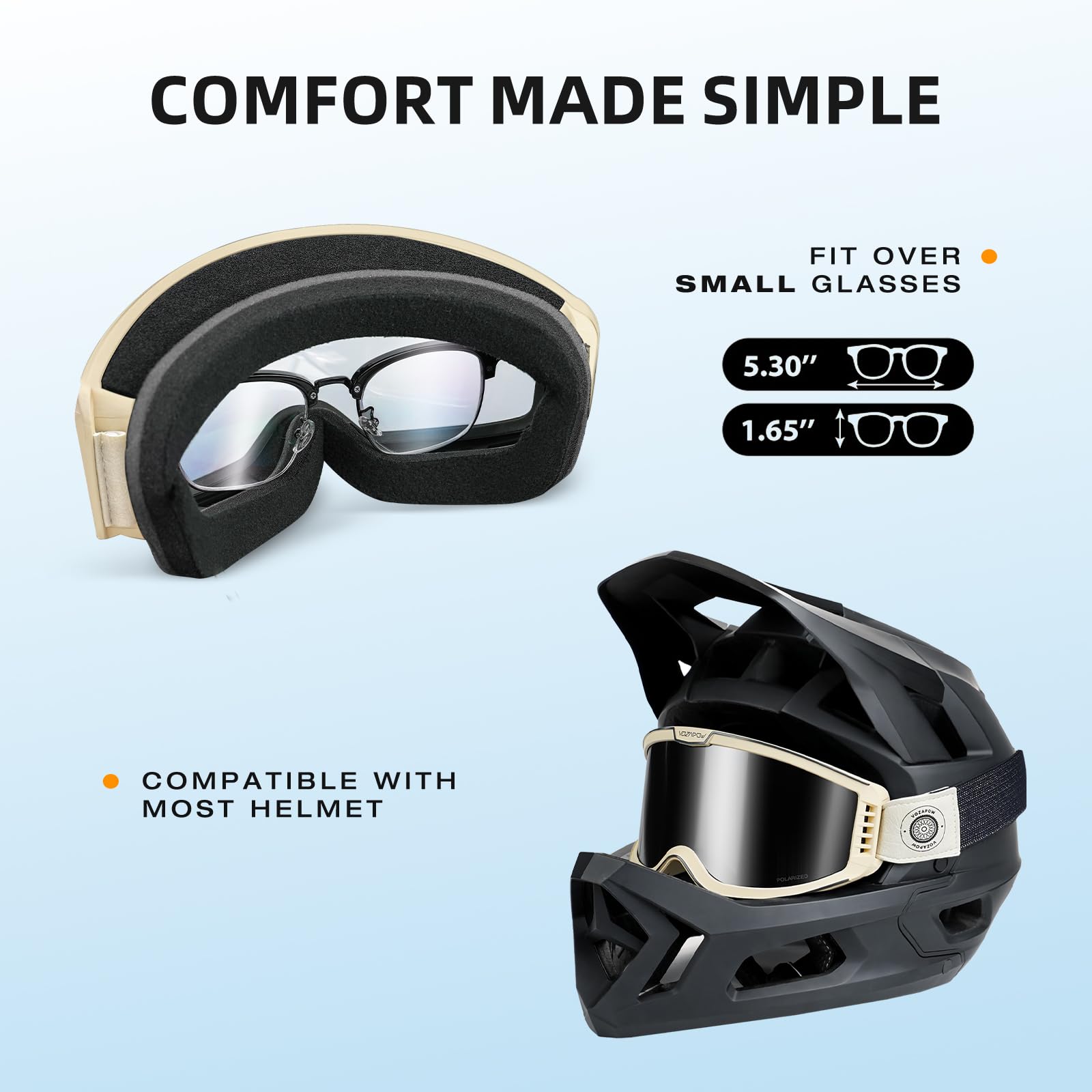 OTG okulary ochronne do motocrossu, szkła zapobiegające zaparowaniu, przezroczyste szkła i szare szkła, okulary motocrossowe, OTG, motocykl, ATV, do sportów wyścigowych, dla mężczyzn i kobiet