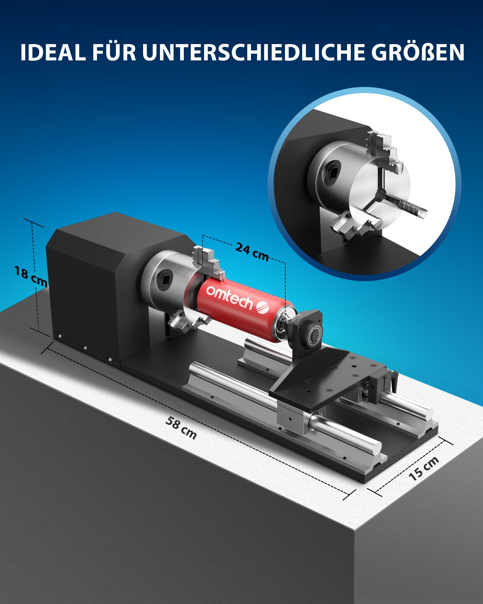 OMTech Laser Rotary Axis KP58 3-Backenfutter 2-Phasen-Schrittmotor für CO2-Lasergraviermaschine 50W-130W
