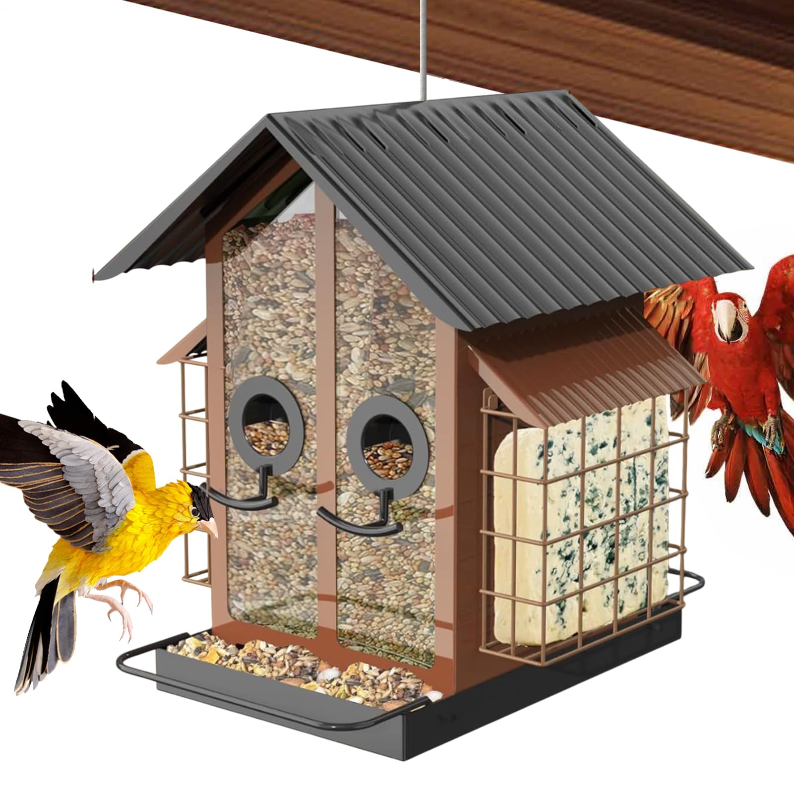 Mangiatoia per uccelli per esterni, Finch – Feeder per esterni, capacità | trasparente, casetta per uccelli con doppio tetto, impermeabile, ad alte prestazioni, per il giardino