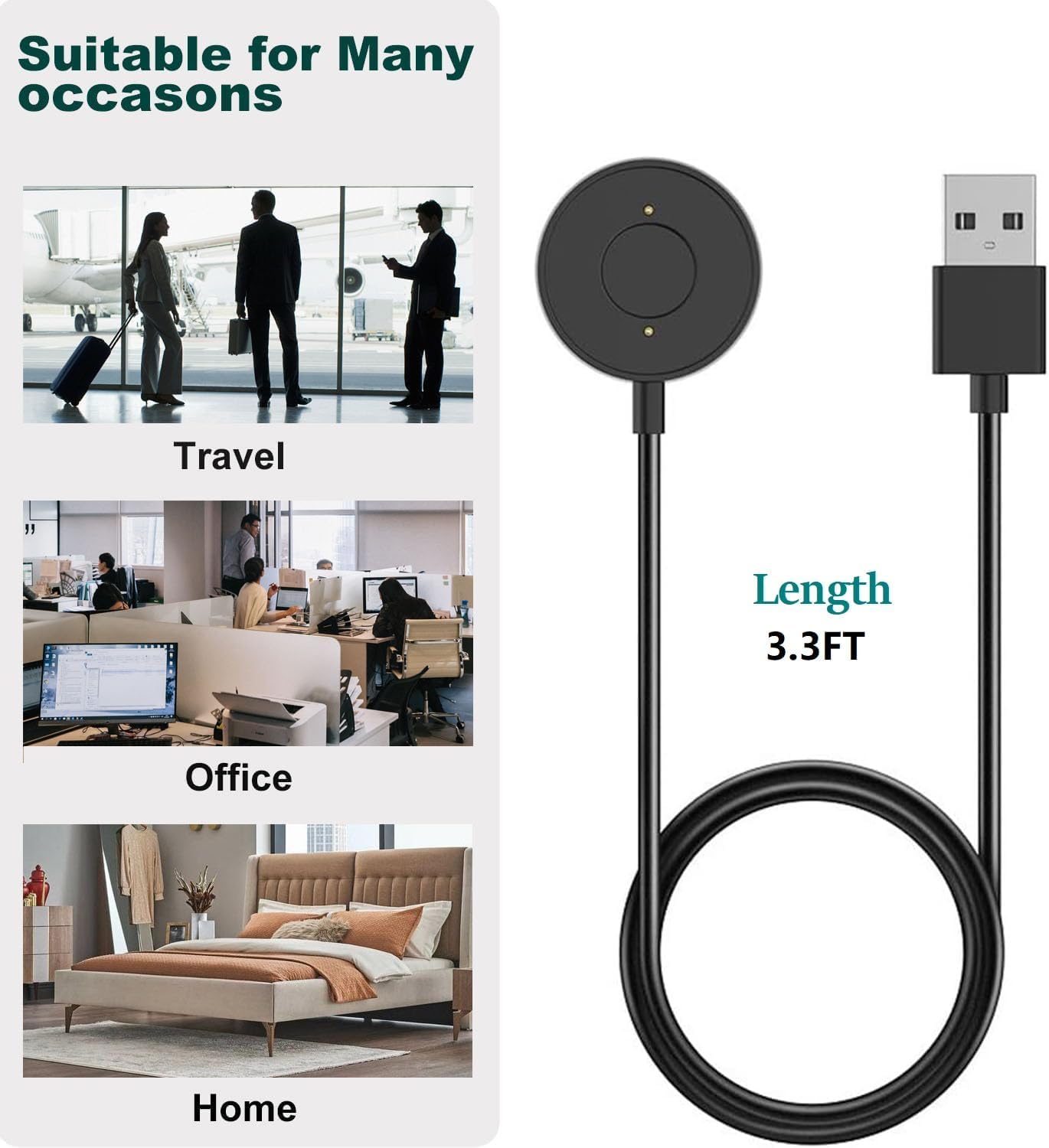 E ECSEM Cable de carga magnético diseñado para reloj inteligente Citizen CZ Smart Gen 1, cable de carga USB de alta velocidad de repuesto de 3.3 pies para accesorios Citizen CZ Smart Gen 1, color