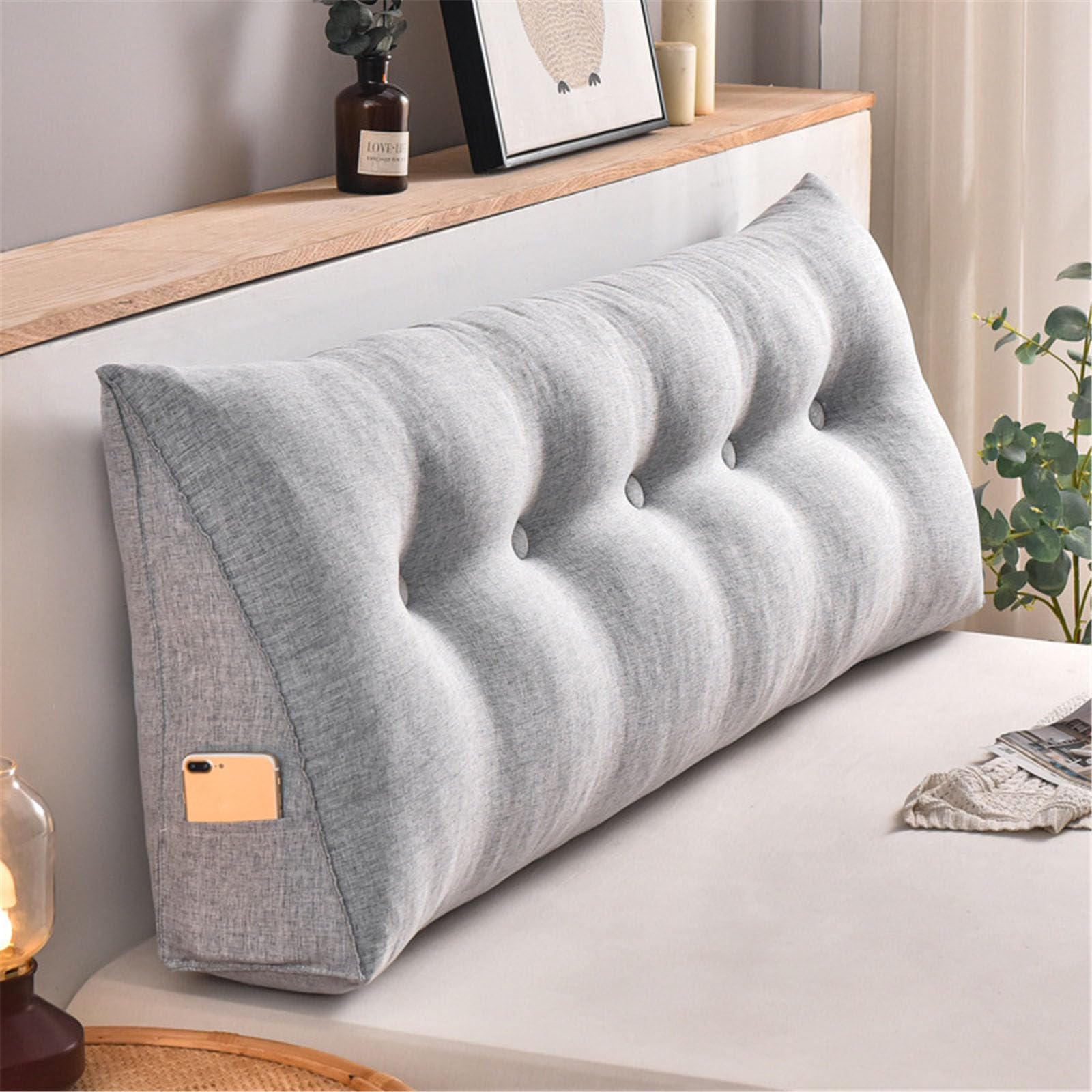 Coussin triangulaire pour lit de lecture, dossier de canapé,coussin lombaire avec coussin de nuque réglable,Noir, 60*50*20cm - Maison