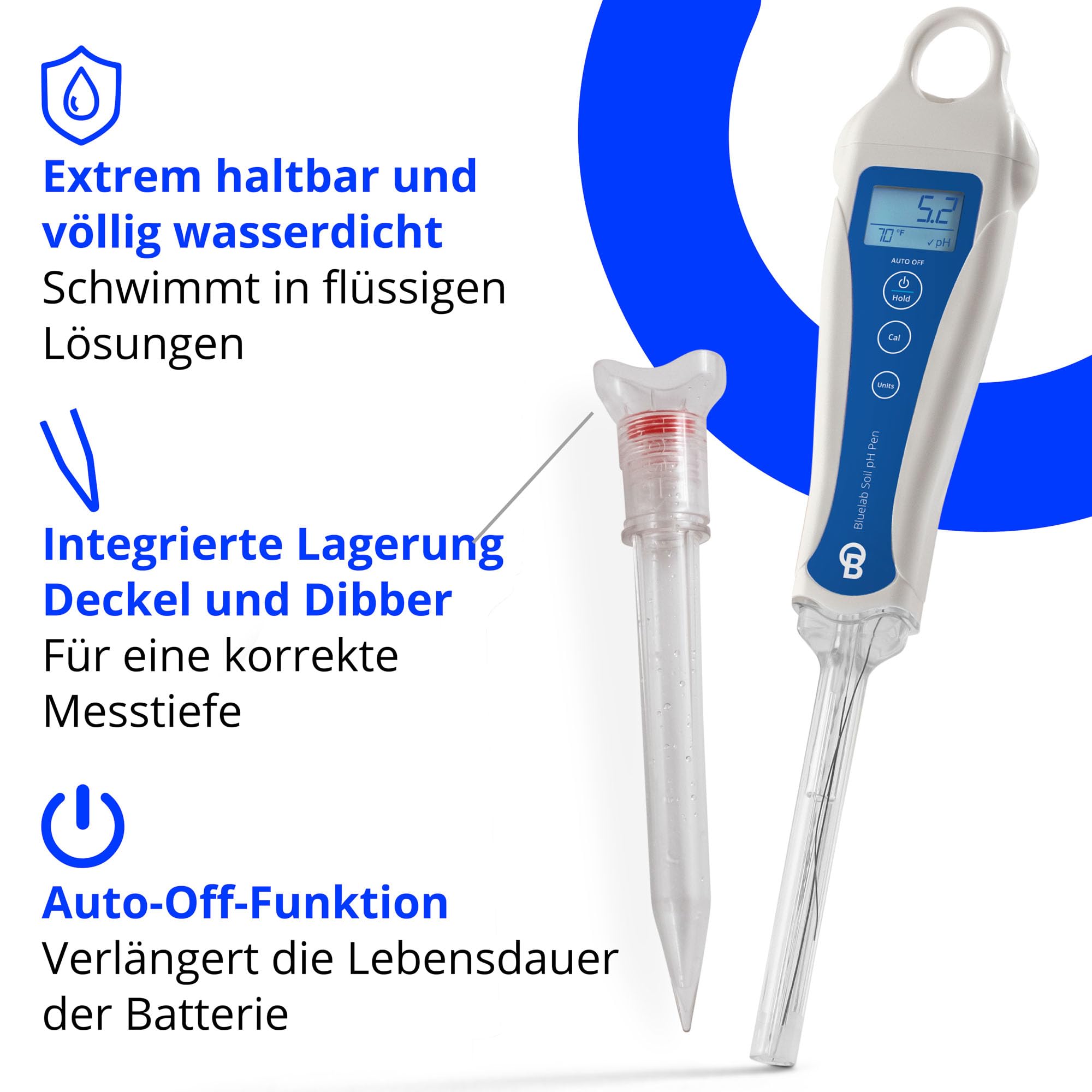Bluelab PENSOILPH Soil pH-Pen, Digitales Messgerät und Wasser-Test-Kit, auch für Kokos und Rockwool mit einfacher Kalibrierung für Hydroponik-System und Indoor-Grow, klar