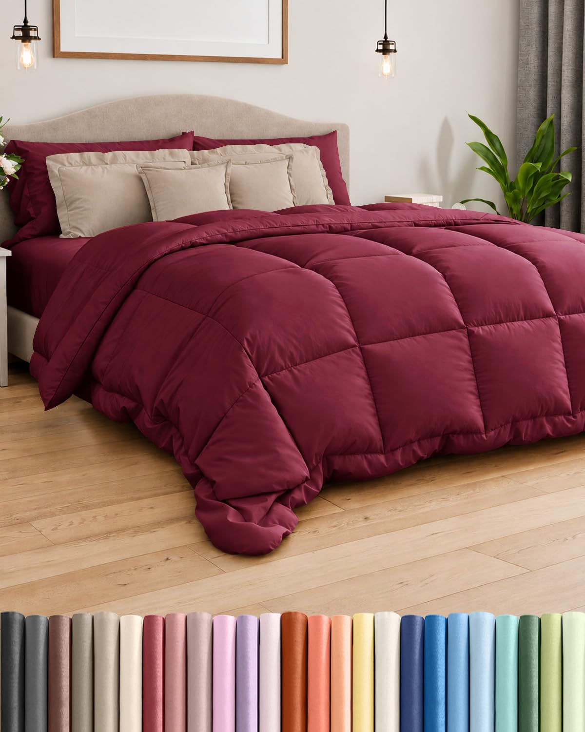 Comforter Full Size - Down Alternative Duvet Insert - Burgundy, 80" x 86"