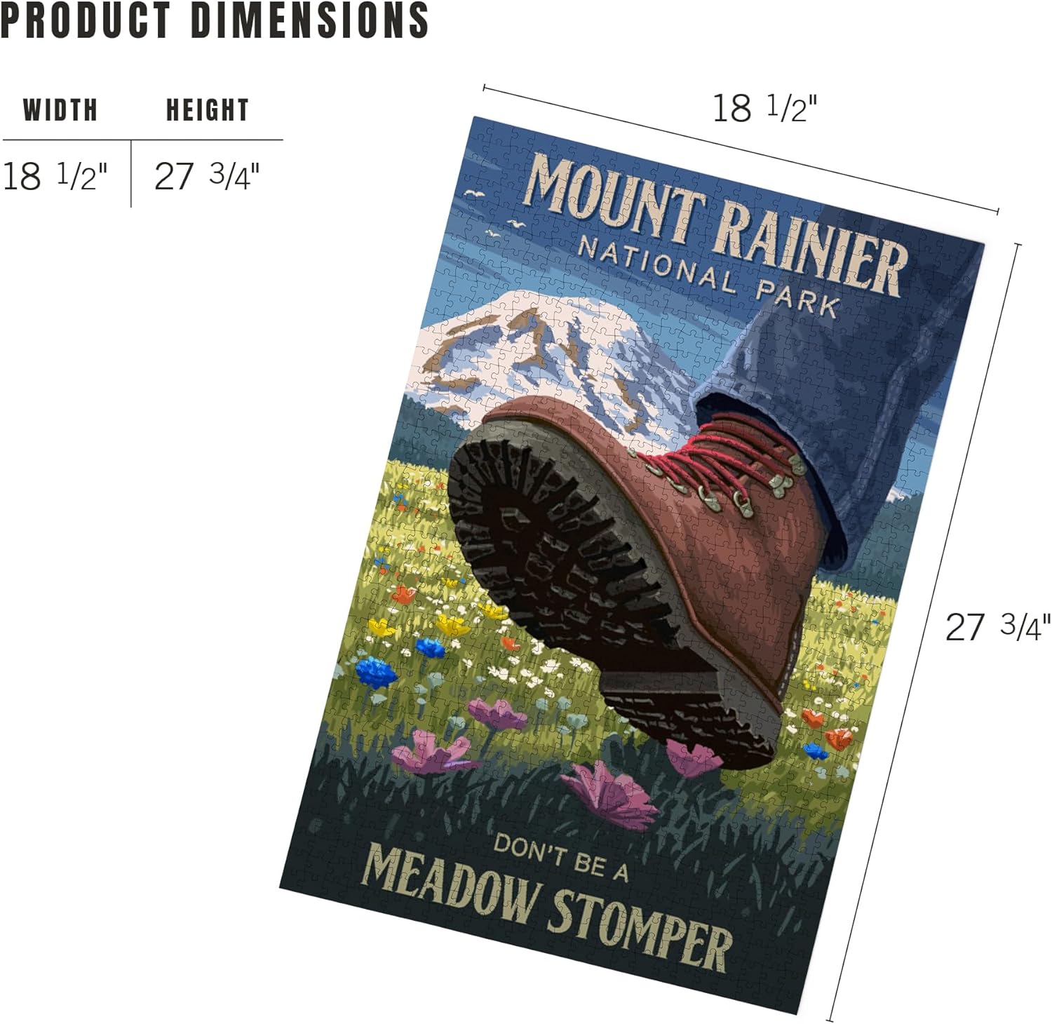 "Lantern Press Mount Rainier, Washington, Painterly, Don't be a Meadow Stomper, 1000 Piece Jigsaw Puzzle for Adults, Made in USA with Reference Poster"