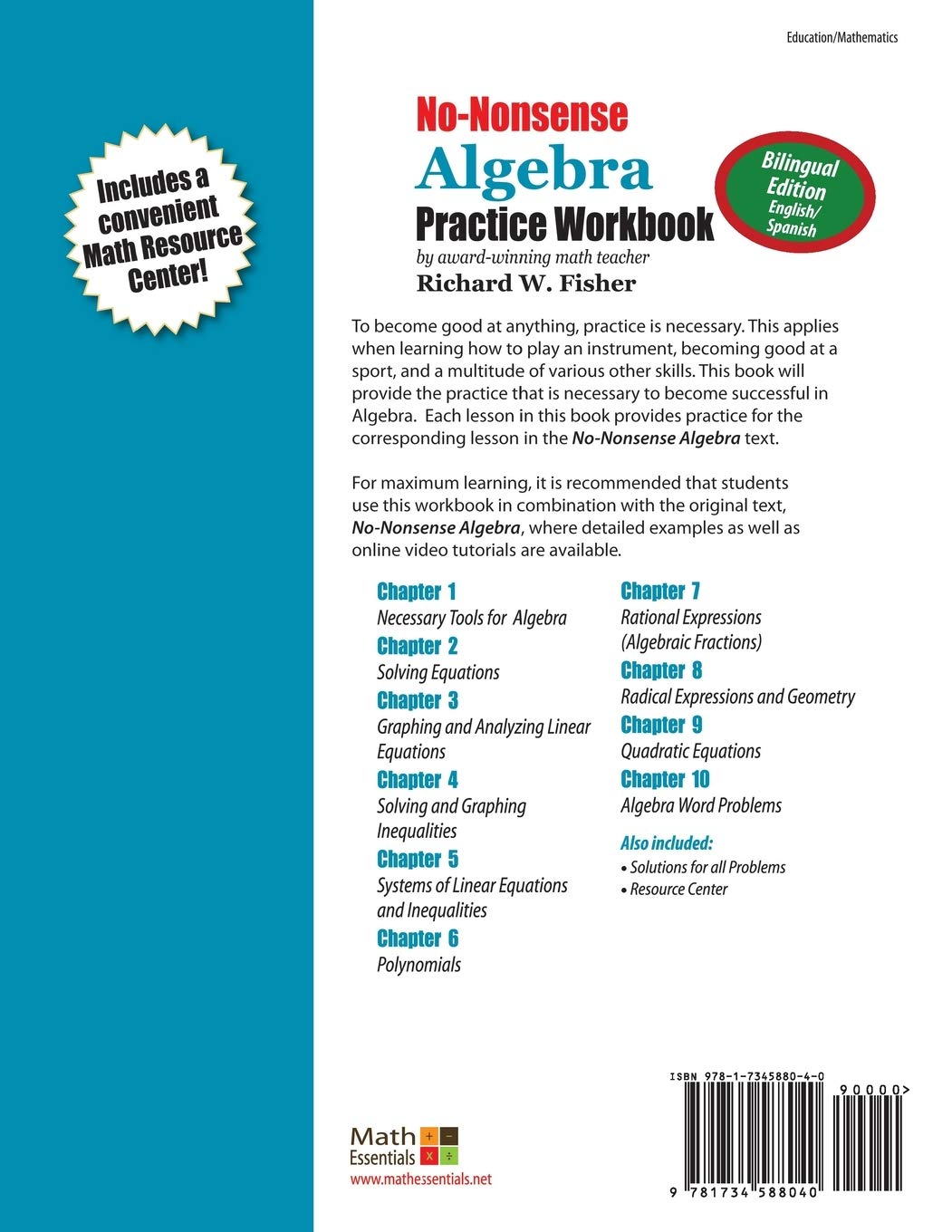 No-Nonsense Algebra Practice Workbook: Bilingual Edition, English-Spanish (Stepping Stones to Proficiency in Algebra - Bilingual English/Spanish) (Spanish Edition)      Bilingual Edition
