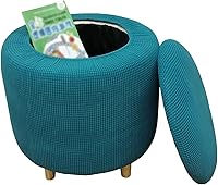 Vista 20 de Funda otomana redonda, fundas elásticas para otomanas, 2 piezas, fundas protectoras para reposapiés a cuadros suaves con parte inferior elástica