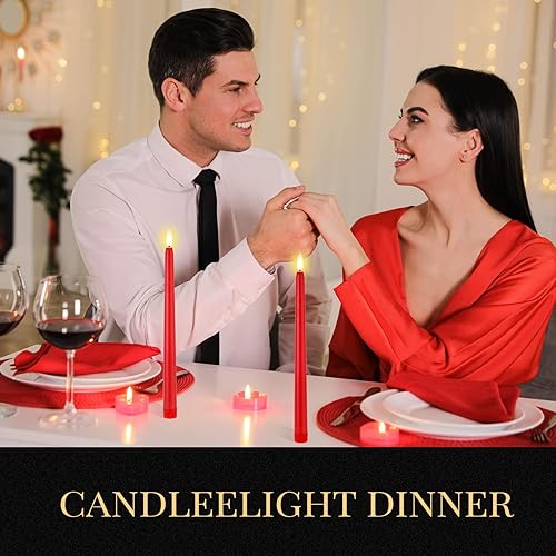 Miniatura 7 de Handepo Paquete de 48 velas cónicas sin llama realistas con luces amarillas parpadeantes de plástico de 11 pulgadas, funciona con pilas, para