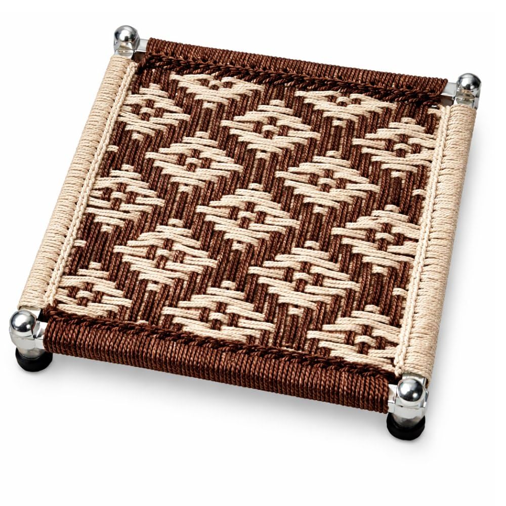 Barretden Handwoven Rope Charpai Stool for Home and Outdoor Use with Metal Legs Traditional Low Height Seating for Living Room Balcony Patio and Multipurpose Daily Sitting Needs - Cream & Brown 1