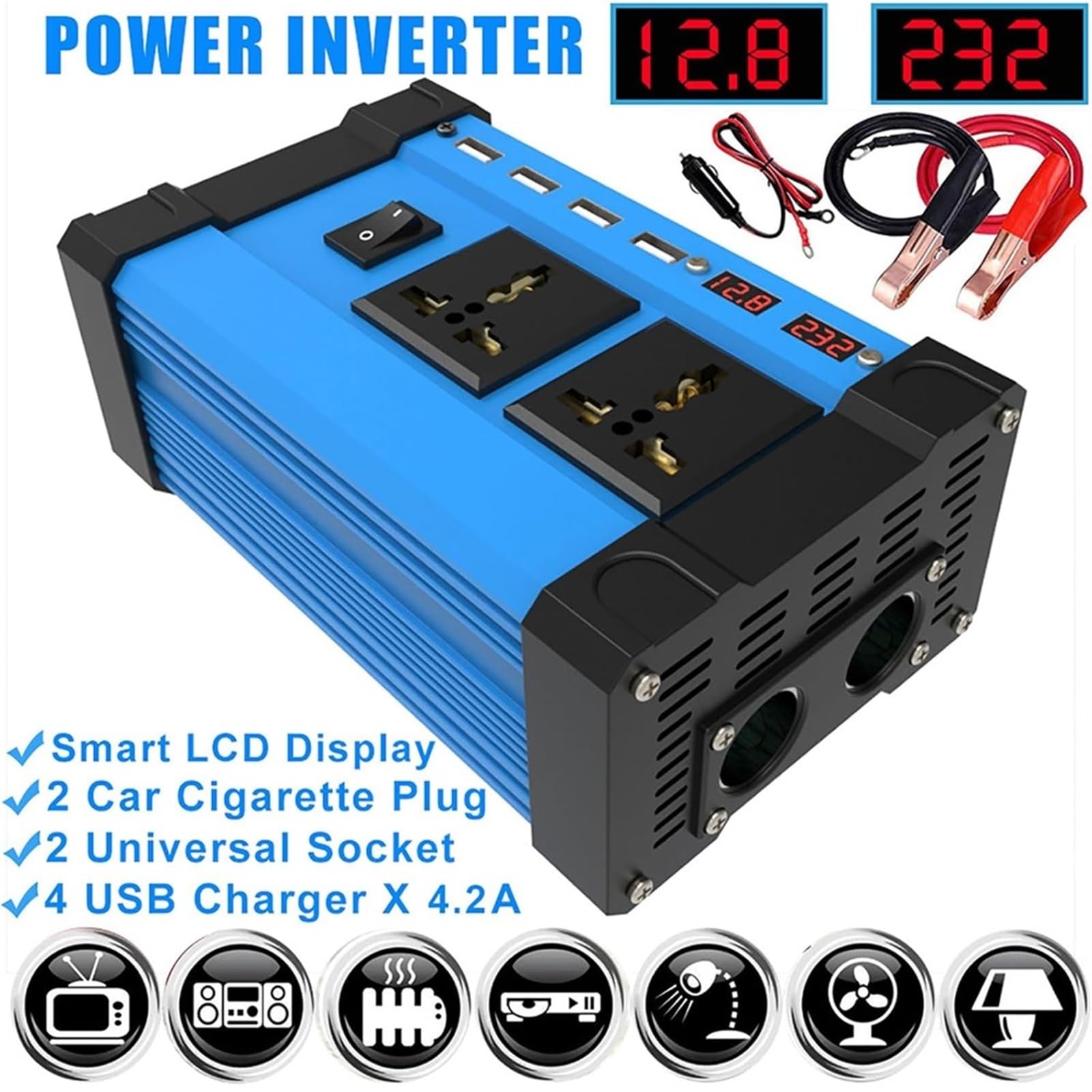 Kit pannello solare completo, system di pannelli solari | Controller 30a+Inverter 500w+Pannello 18w, 4 porte USB, doppia presa universale, doppio display digitale LCD