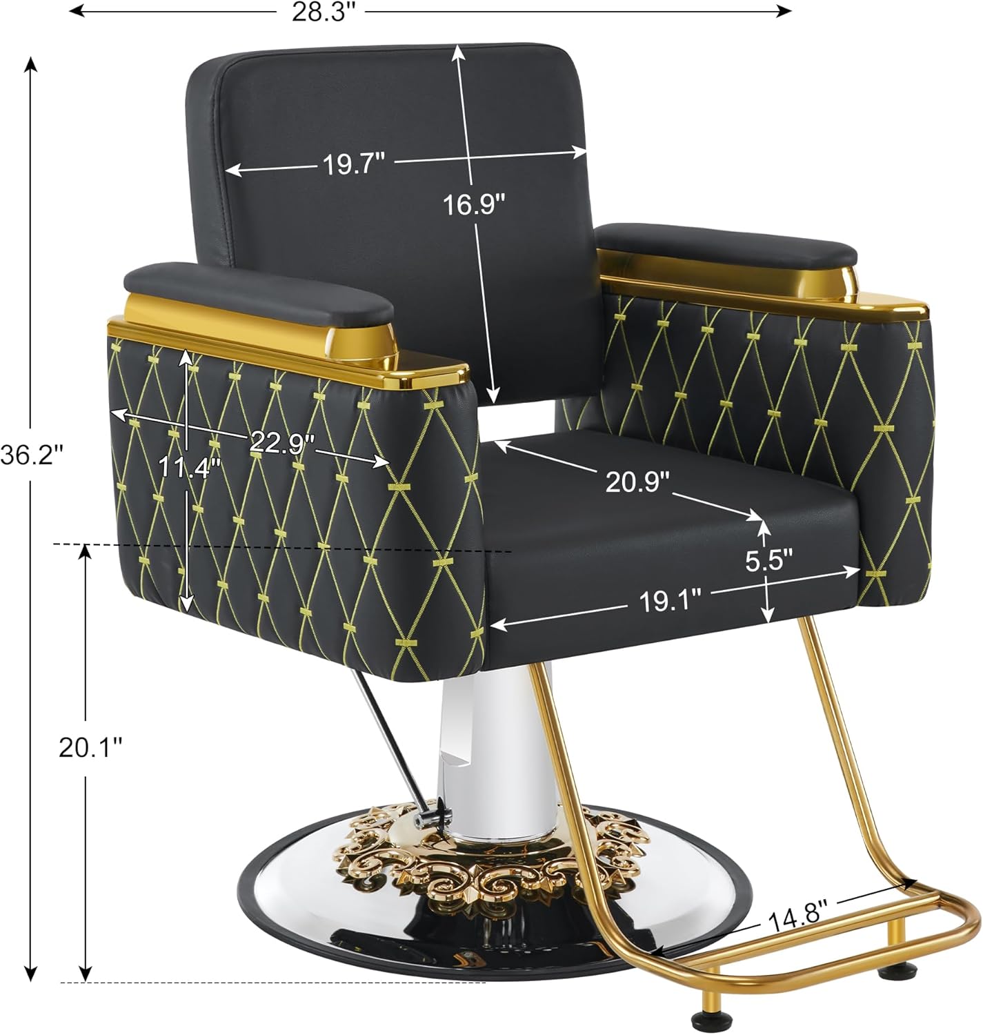 BarberPub Luxurious Salon Chair, Height Adjustable Black&Gold Salon Beauty Spa Styling Equipment, 440lbs Hydraulic Pump for Hair Stylist, Barber Shops&Beauty Salons 8633 (Black Gold)