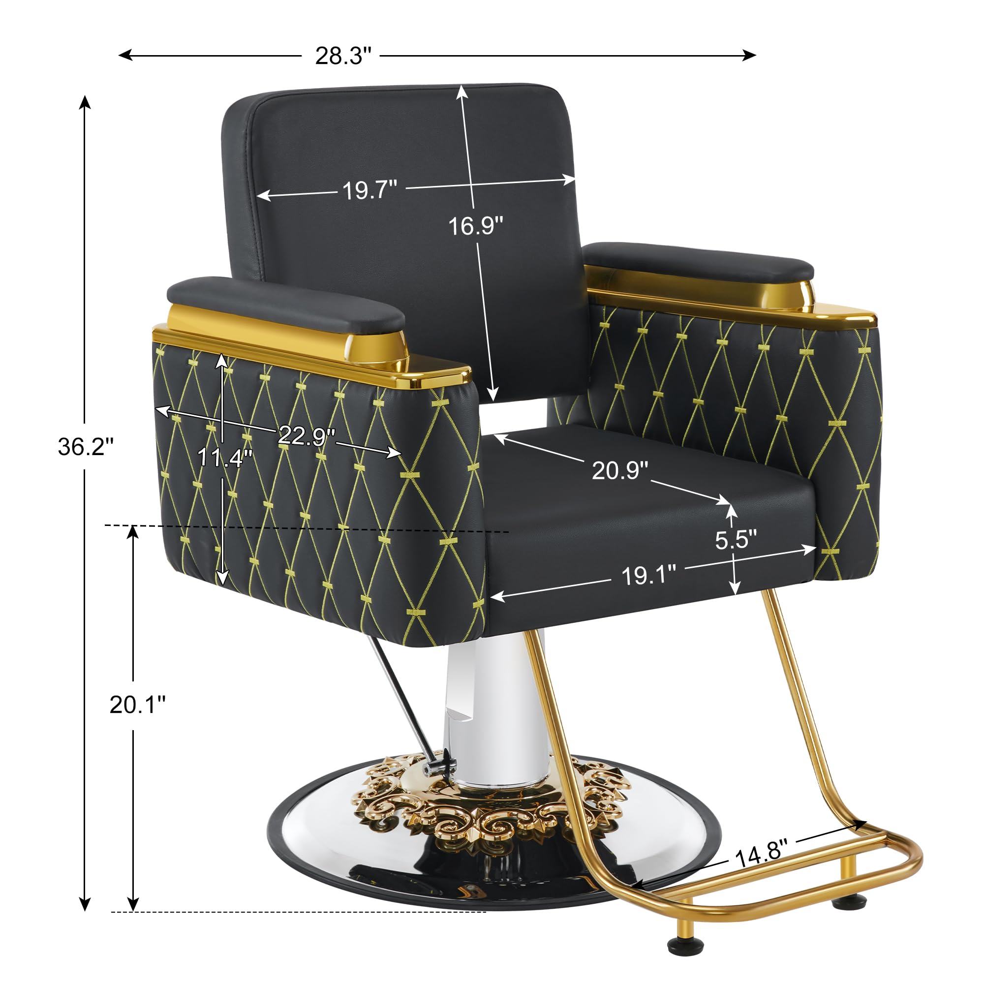 BarberPub Luxurious Salon Chair, Height Adjustable Black&Gold Salon Beauty Spa Styling Equipment, 440lbs Hydraulic Pump for Hair Stylist, Barber Shops&Beauty Salons 8633 (Black Gold)
