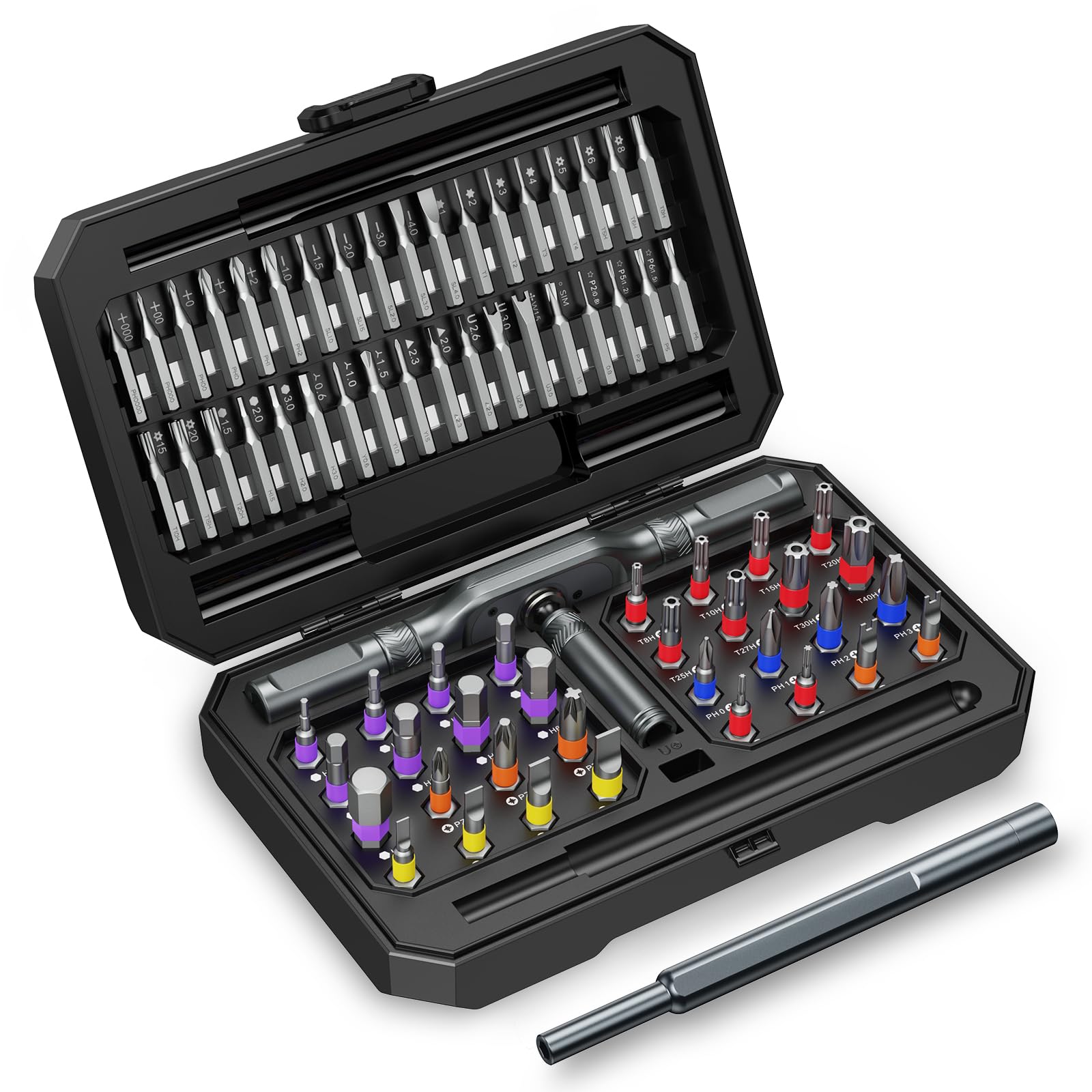 Bomivoi Set di cacciaviti magnetici 71 in 1, con cricchetto e cacciavite di precisione, manico modulare multi-posizione, punte in acciaio S2, magnetizzatore, kit di riparazione portatile per