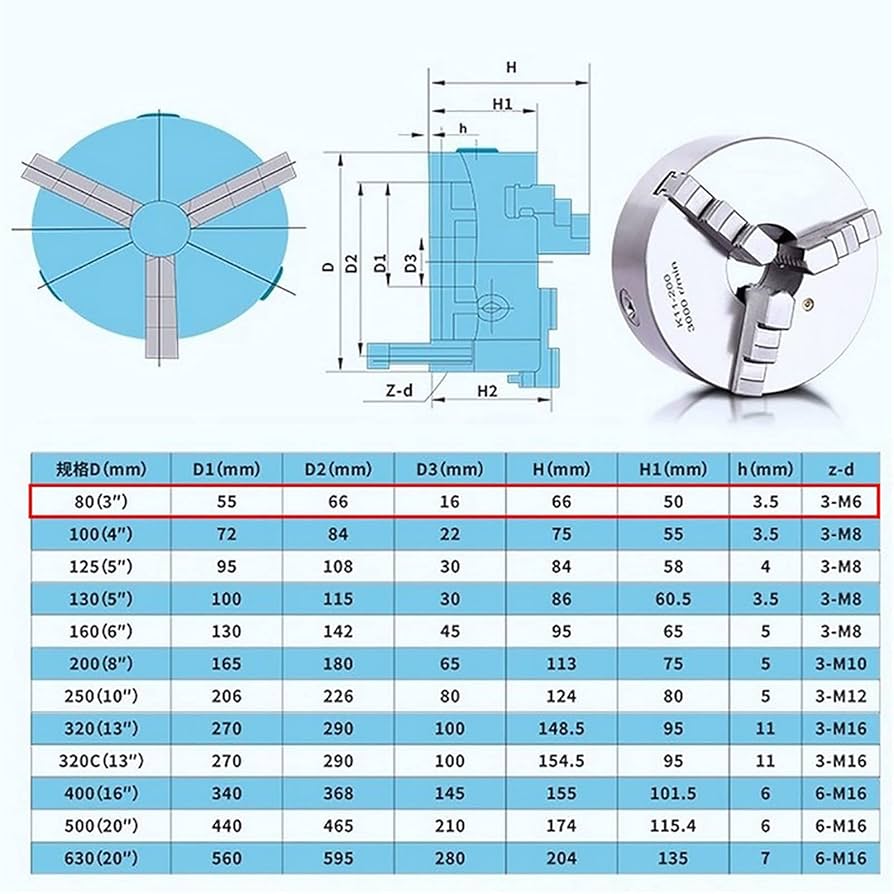 K11-80 K11 80 Metal Scroll Chuck for Drilling and Milling