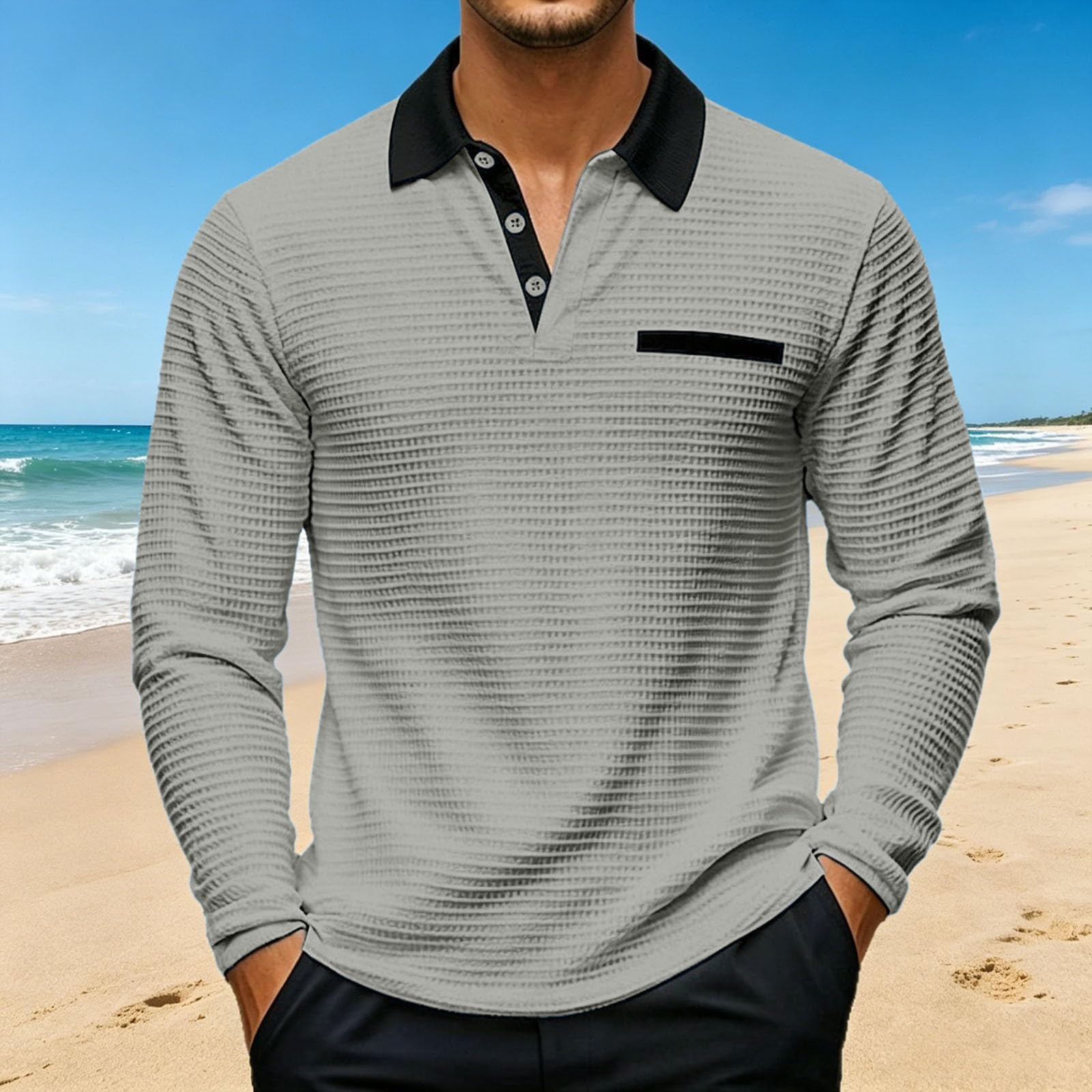 Polo Homme Manche Longue Habit Décontracté Polo Manche Longue Homme Classique Haut Mode Tee Shirt Extérieure Vêtements Travail Vetement Outdoor Habit Confortable Haut Doux Vêtements Basique Vetement