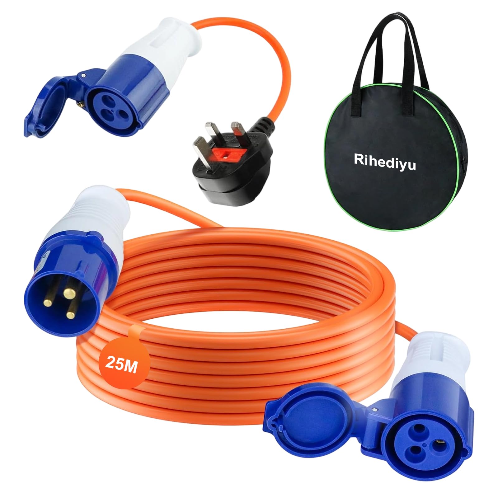 CEE Verlängerungskabel 25m - Robustes Wohnwagen Kabel, 16 Ampere 240V Campingkabel - Gut Sichtbares Orangefarbenes - Camping Stromkabel Ideal für Wohnmobil (25 Meter)
