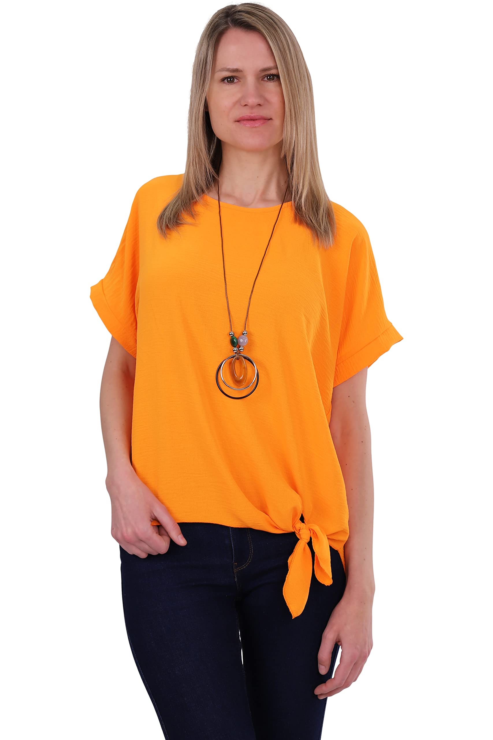 malito more than fashion Malito 10508 - Blusa de manga corta para mujer con corte cómodo, elegante blusa con nudos, informal y suelta, talla única