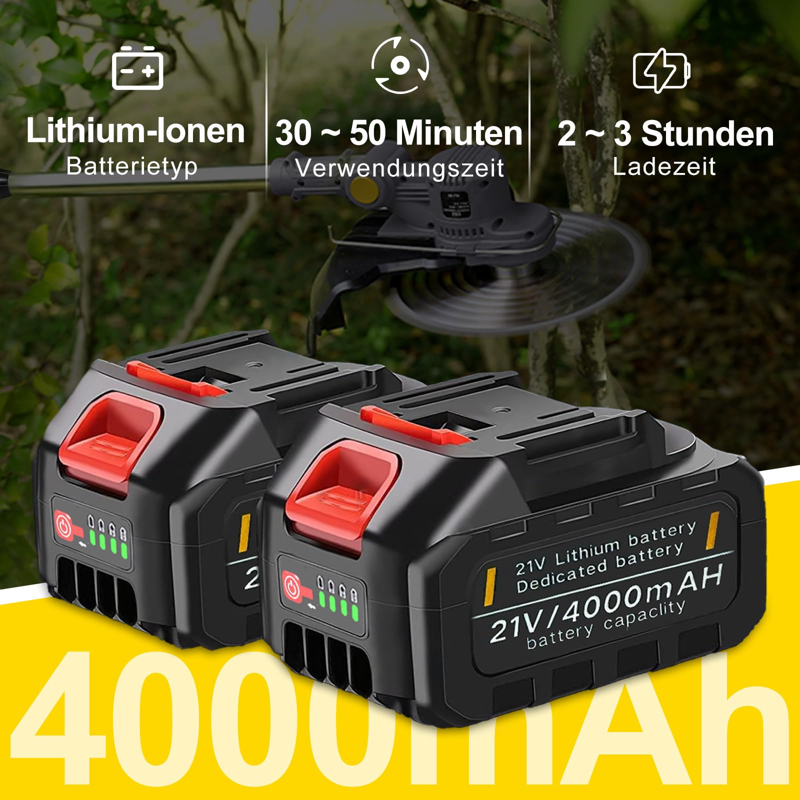 Akku Rasentrimmer für Makita Akkus, Freischneider Akku, Freischneider mit unkrautbürste, Höhenverstellbar (Enthalten:750W Bürstenloser Motor,2X4.0Ah Akku,6 Klingentypen,Rucksack)