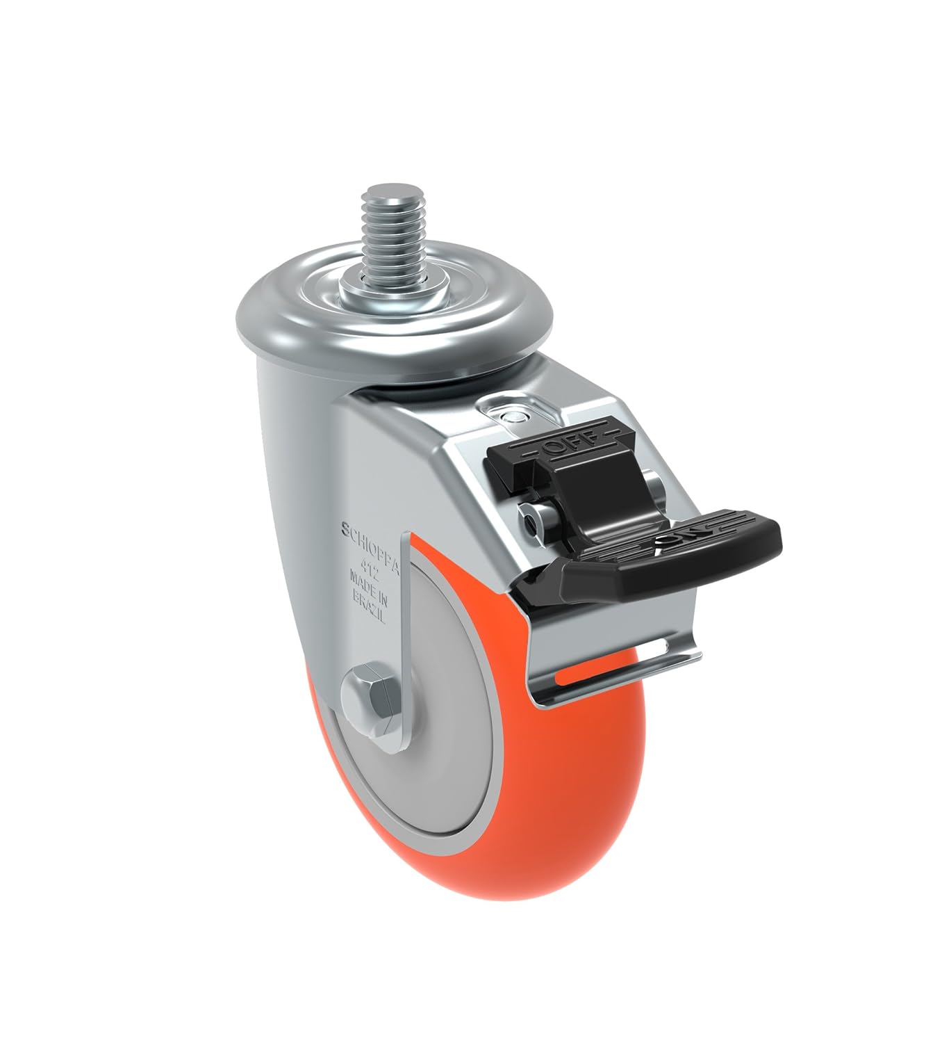 Schioppa GLEID 412 UPE G L12 Series 4" x 1-1/4" Diameter Swivel Caster with Total Lock Brake, Non-Marking Polyurethane Precision Ball Bearing Wheel, 1/2" Diameter x 1" Length Threaded Stem, 275 lb: Industrial & Scientific