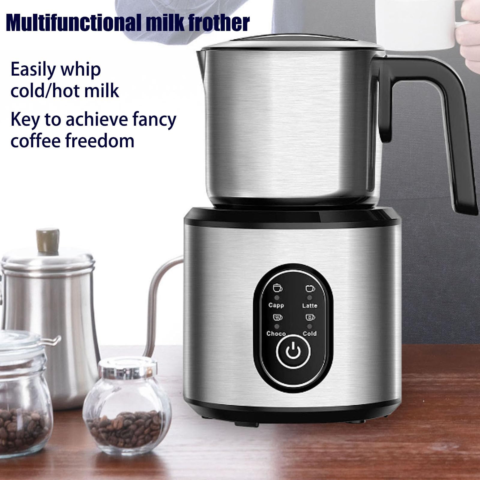 Espumador de leche automático de 500 W, 4 modos, inoxidable