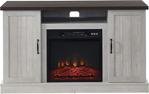 Miniatura 1 de EDYO LIVING Soporte rústico de TV con chimenea para TV de 55 pulgadas, chimenea eléctrica centro de entretenimiento con control remoto, estantes de