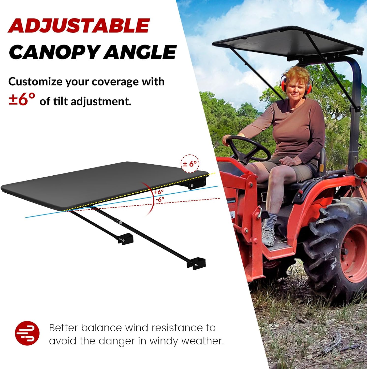 Universal Tractor Canopy for ROPS – UV-Resistant Sunshade for Compact Tractors, Riding Mowers, Zero Turn Mowers & Lawn Tractors – Easy Bolt-On Installation
