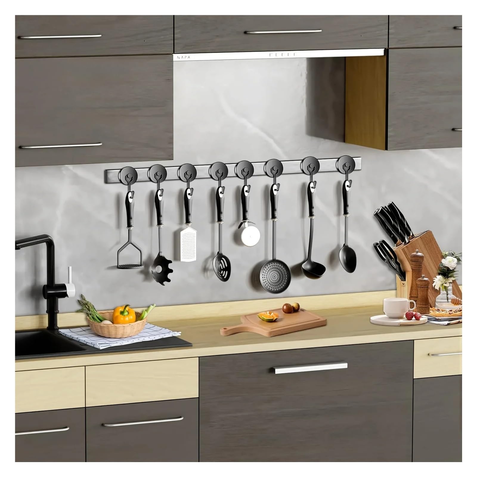 Ganci Appendiabiti Ganci magnetici for famiglie, resistenti, magneti al neodimio in terre rare da 110 libbre con ganci for appendere in cucina, casa, posto di lavoro per bagno o cucina(Black 6Pcs)