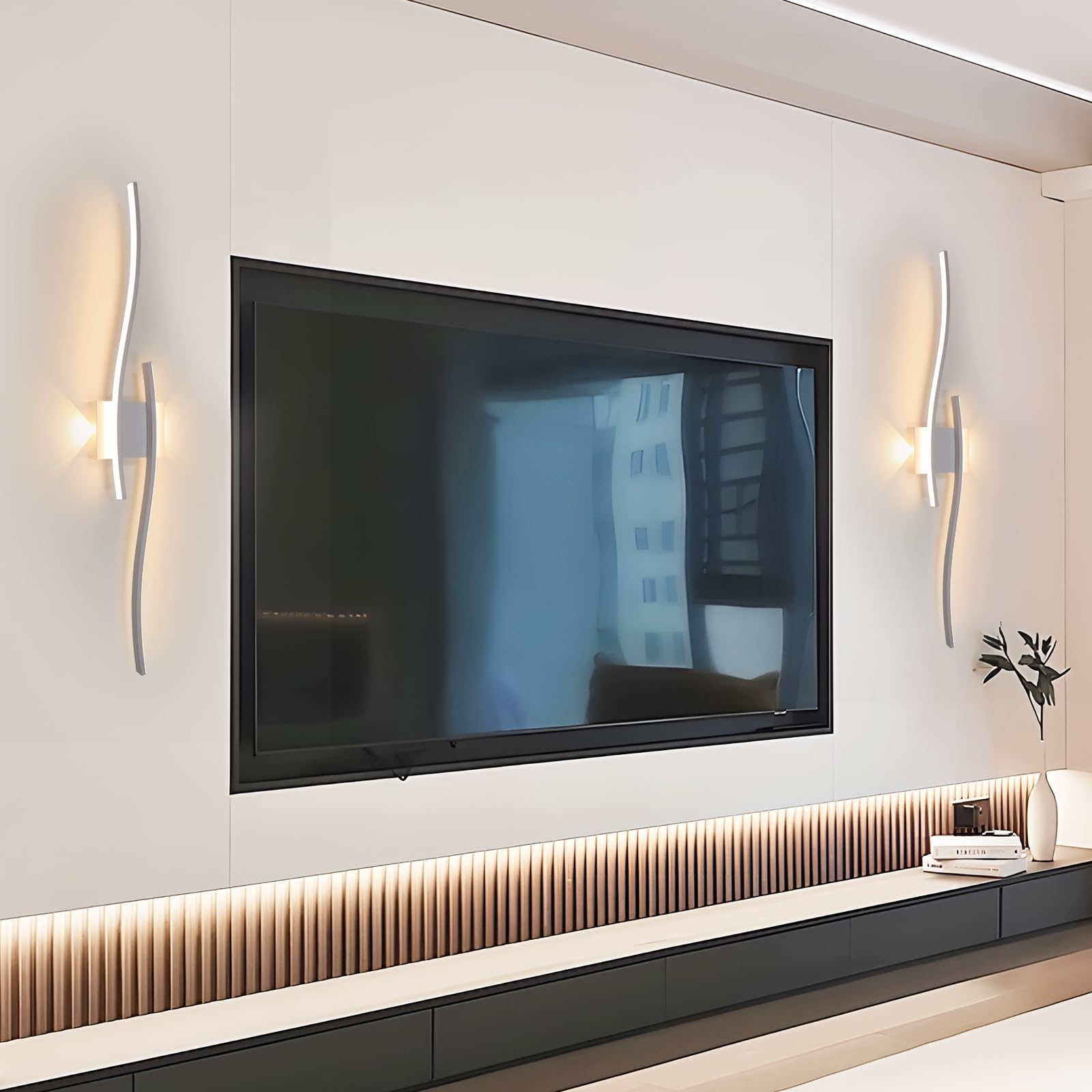 DELIPOP Lámpara de Pared Moderna LED, 27W Blanco Aplique de Pared con Forma Curva, Luz Cálida 3000K Iluminación Interior para Dormitorio Salón Pasillo Oficina