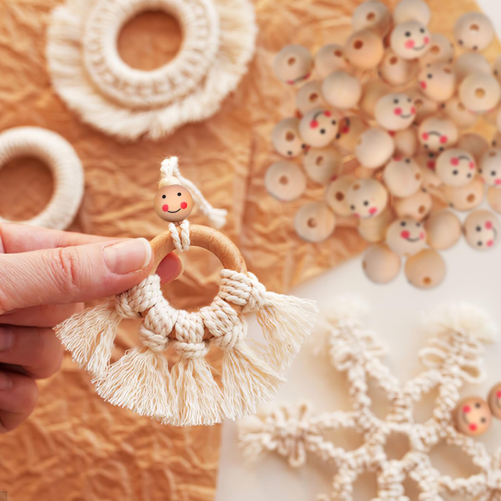 MAGICLULU 50 Stück Holzperlen Mit Smiley-Gesicht – Für Schmuck, Armbänder, Halsketten