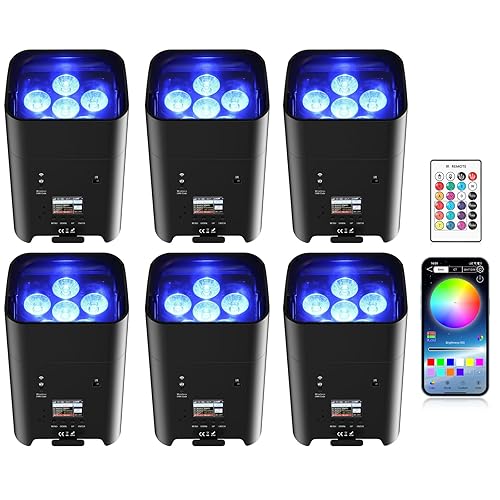 6Pcs Battery Powered Uplights Rechargeable Par Can 6x18W RGBWA+UV LED Uplight 9600 mAh APP/Remote/DMX512 Control Stage Lights Uplighting Indoor for Wedding DJ Church Christmas Dance - 6Pcs