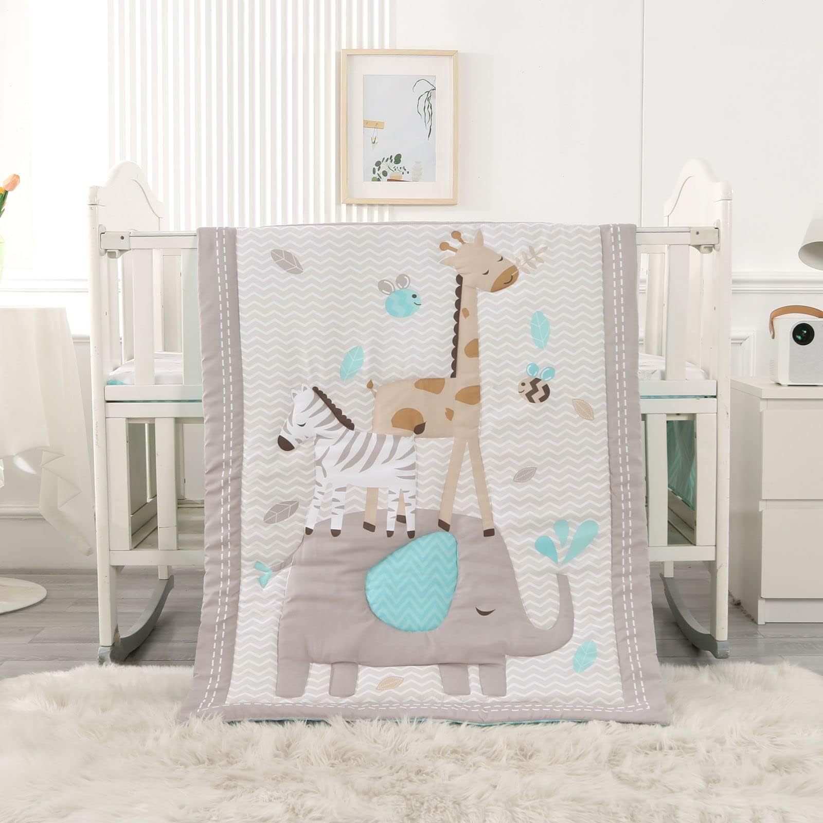 Elephant Crib Bedding Set Gray, Premium 3-Piece Baby Bedding Set Elephant, Safari Newborn& Infant Nursery Bedding Set for Baby Boy, Gray