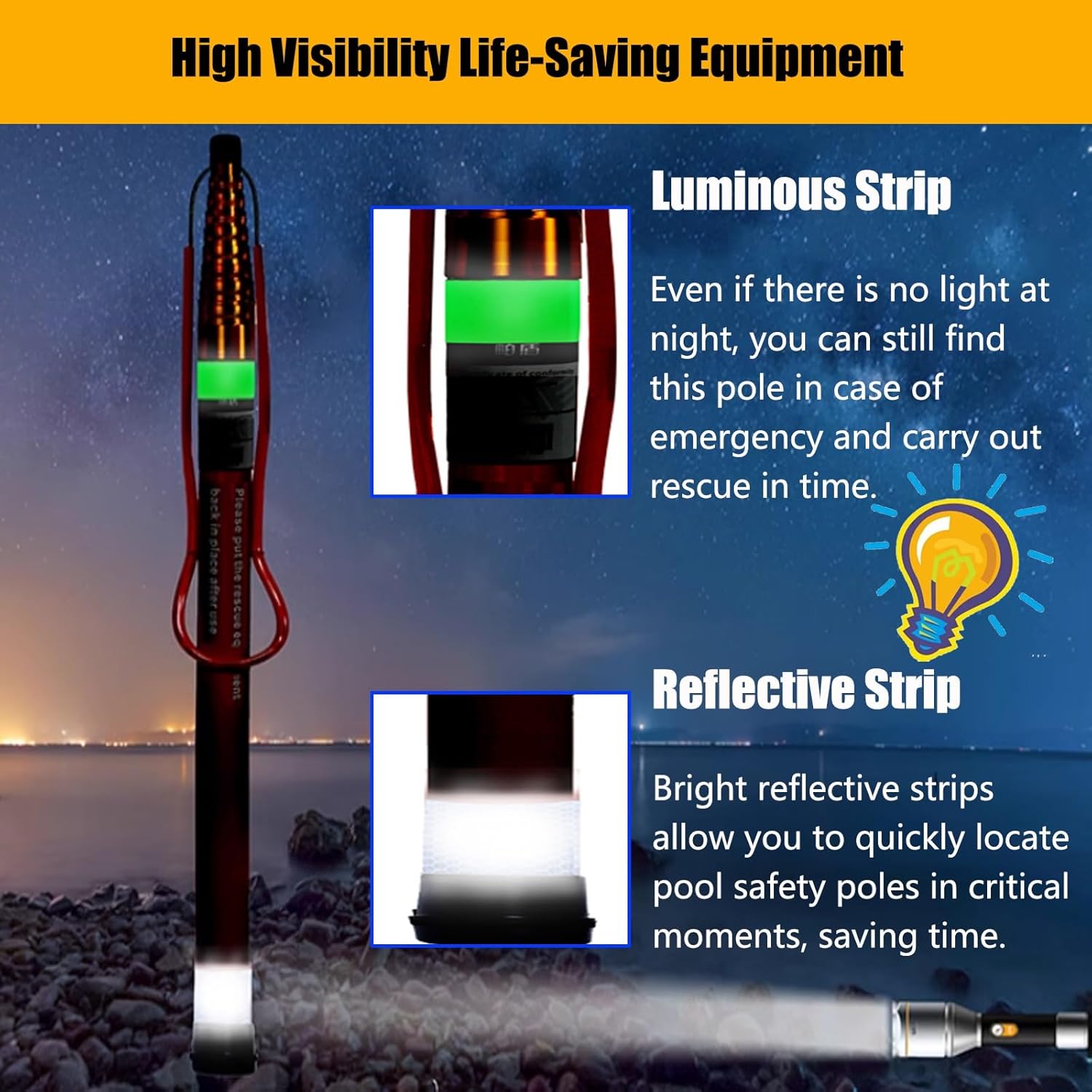 Extended Water Rescue Pole, 14.8ft Adjustable Lifesaving Tool, 120KG Load Capacity, Professional Safety Pole for Pools, Beaches, Yachts & Water Parks