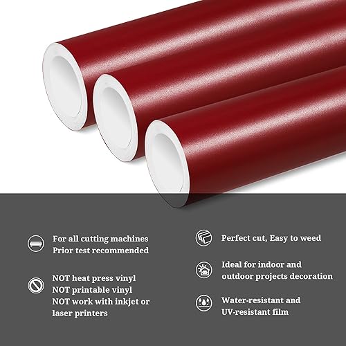 Miniatura 2 de TECKWRAP Vinilo adhesivo permanente para proyectos de calcomanías de manualidades, 12 pulgadas x 20 pies, color rojo vino mate