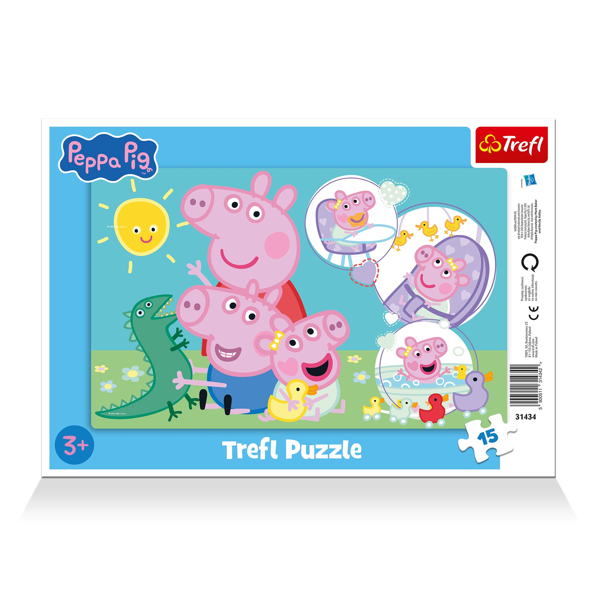 Trefl - Peppa Pig, Najmilsza Świnka - Puzzle Ramkowe dla Maluchów, 15 Dużych Elementów, Ramka i Sztywna Podkładka, dla Dzieci od 3 lat