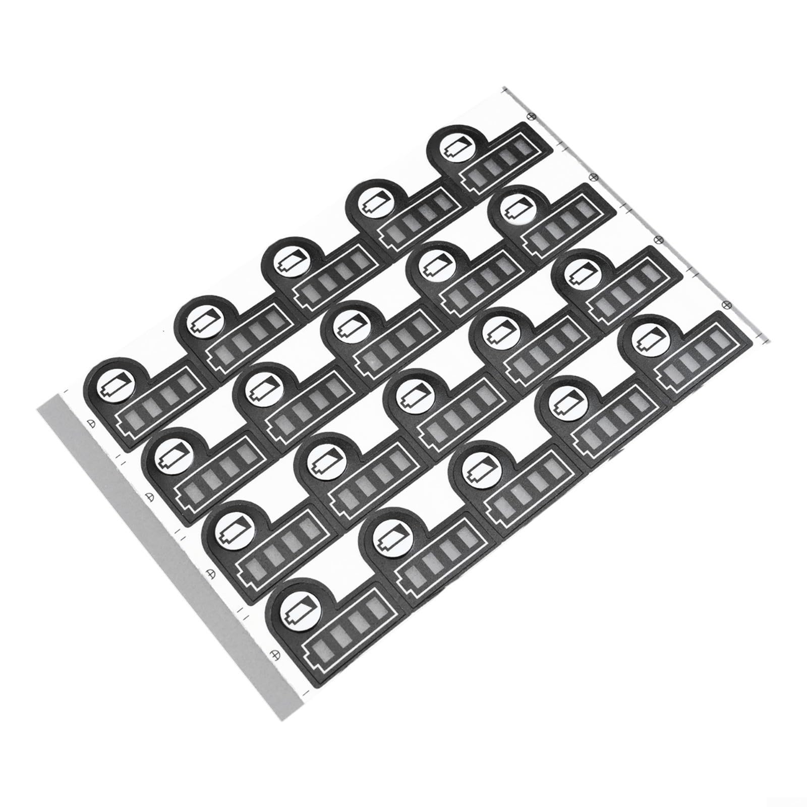 20 Stück Akku-Kapazitäts-Schlüssel-Aufkleber für BL1830 BL1430 18 V 14,4 V Lithium-Batterie-Ersatz – schwarze Papieretiketten 22 x 19 mm