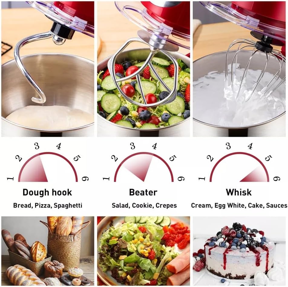 Stand Mixer, 600W, Electric Kitchen Portable Lightweight Mixer with Stainless Steel Bowl, Dough Hook, Whisk, Beater