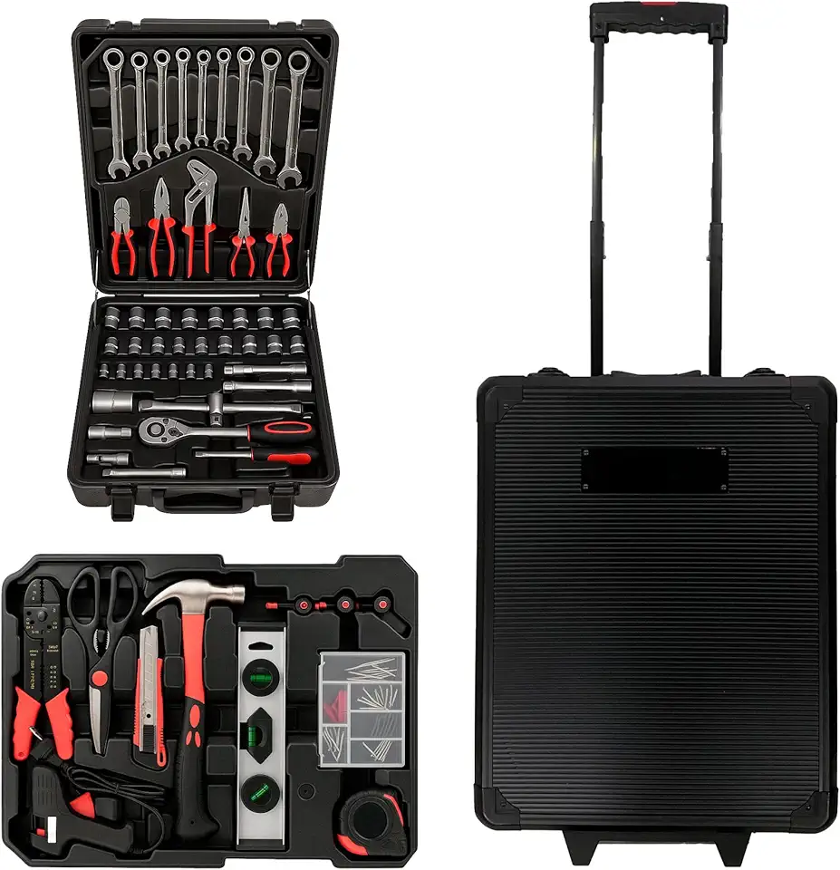 Jogo Ferramentas 187 Peças Maleta Profissional Completa Com Rodinha E Fechadura Chaves Com Catraca Domus Vita