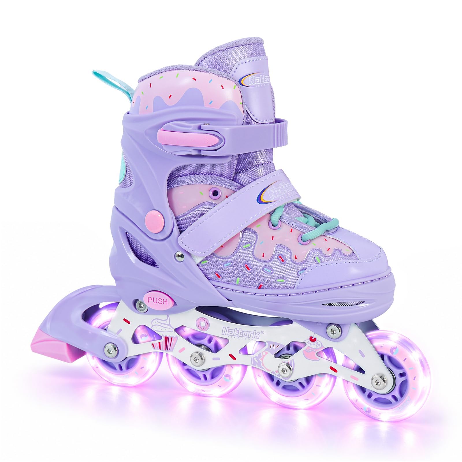 Nattork Adjustable Children's Inline Skates with PU Flash Wheels, Fun Inline Skates with Light-up Wheels, for Ages 4-12, Indoor/Outdoor Birthday Gift for Beginners,Kids and Youths Ages 4-12 8-12 5-8