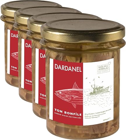 DARDANEL Zeytinyağlı Bonfile Ton Balığı Cam Kavanoz 185 gr (4 paketi)