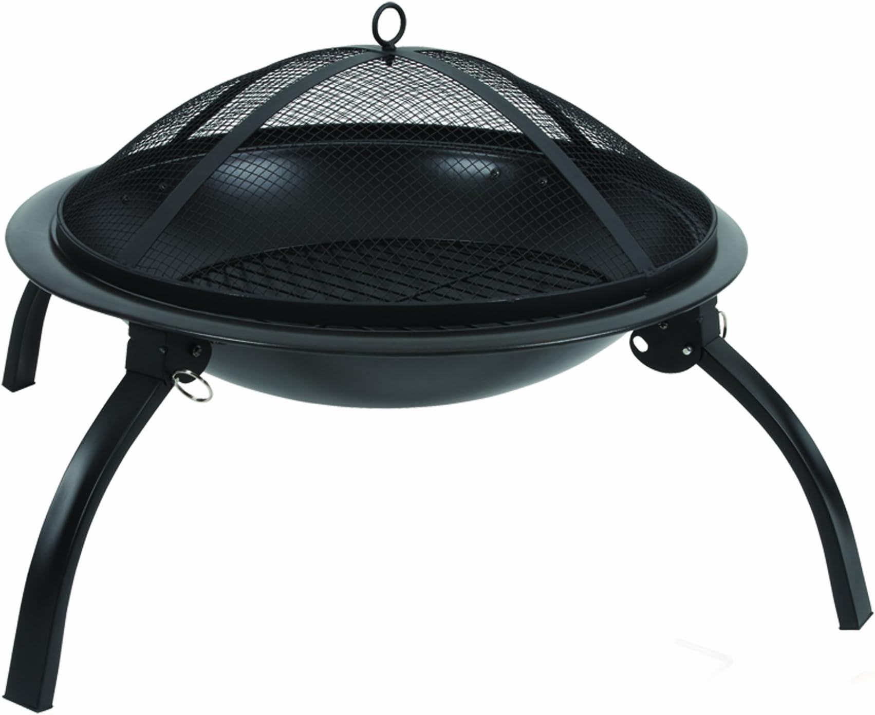 Charles Bentley BBQ 57cm Round Outdoor Foldable Charcoal Fire Pit with Folding Legs - Black