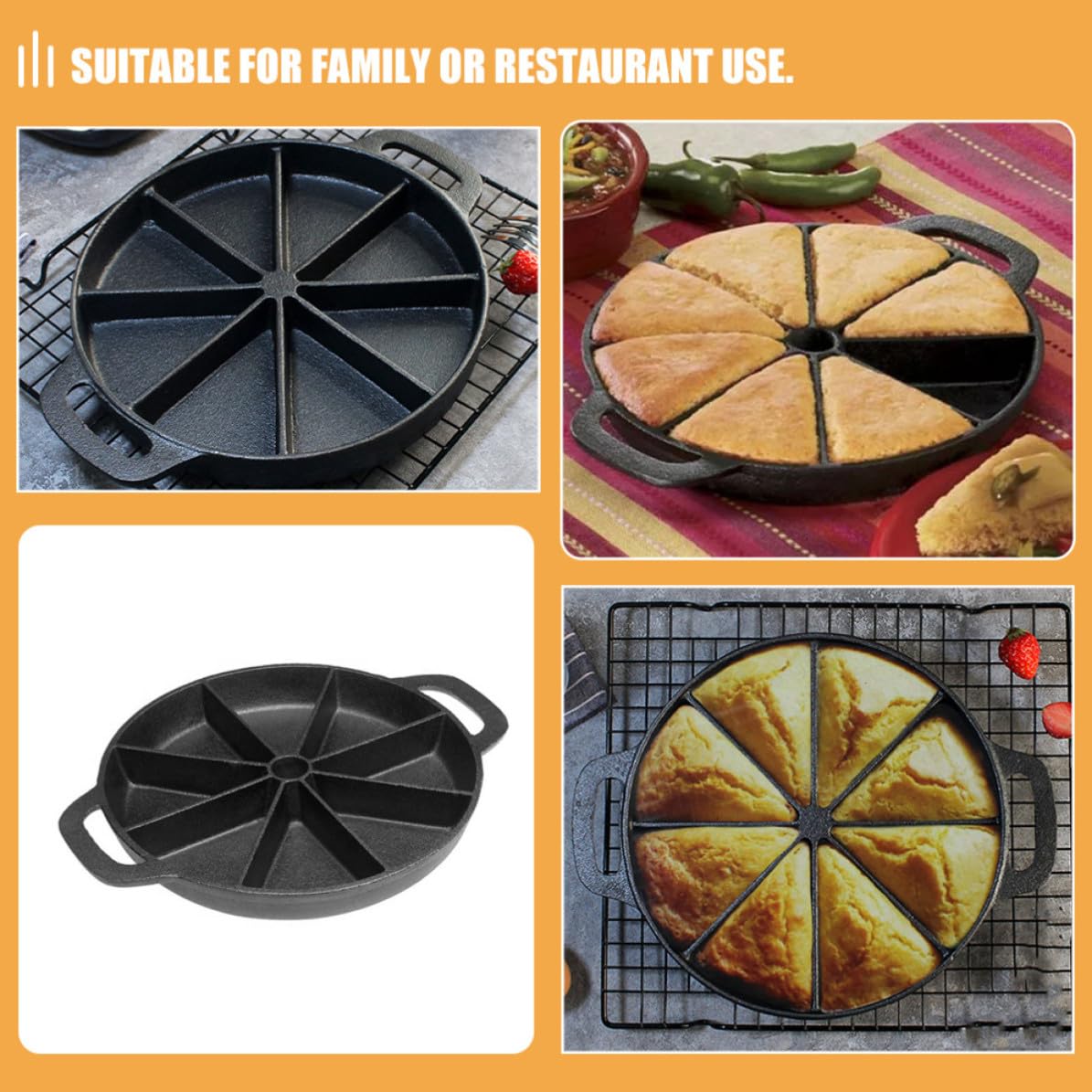 Keilförmige Gusseisenpfanne mit 8 eckigem Design Antihaftbeschichtet Runde Brotbackform mit Doppelgriffen für Familie und Restaurant