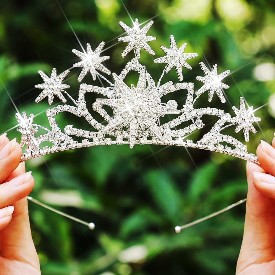 Yean Silver Mini Tiara Rhinestone Star Headband Small Crown for Girls