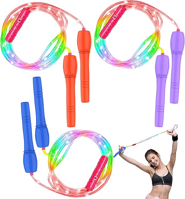 Light Up Jump Rope LED Skipping Rope Luminous Jump Ropes Colorful LED Jump Ropes Fitness Skipping Rope for Women Men and Kids Keeping Fit Training Workout and Weight Loss, Handle Random Color