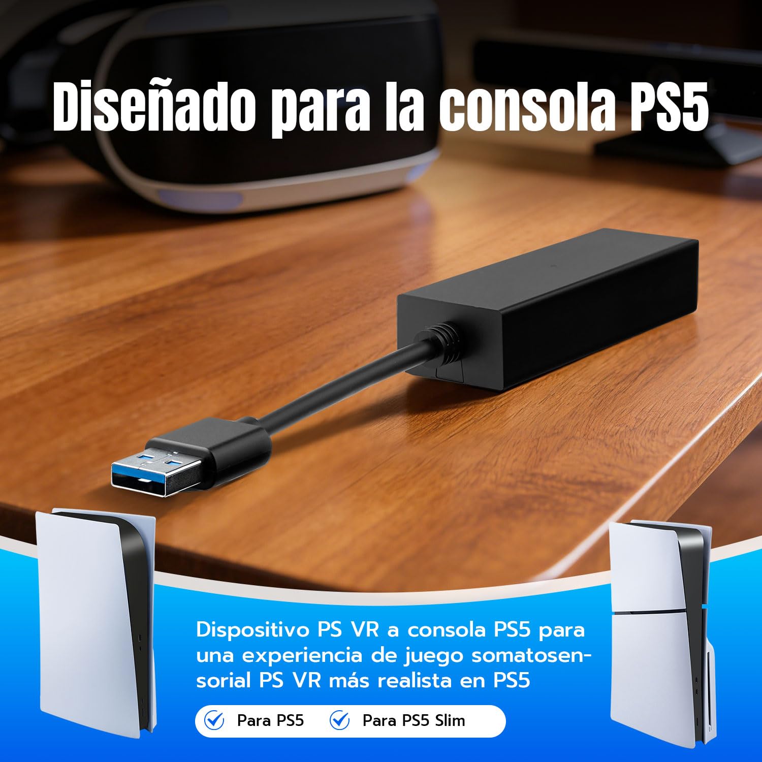 VR Adaptador para PS5 / Slim/Pro de Cámara PS VR, VR Cable Convertidor a Compatible con Consola PS5, PS4, PS, USB 3.0 PS4 Cámara a Consola PS5 VR Juegos Accesorios