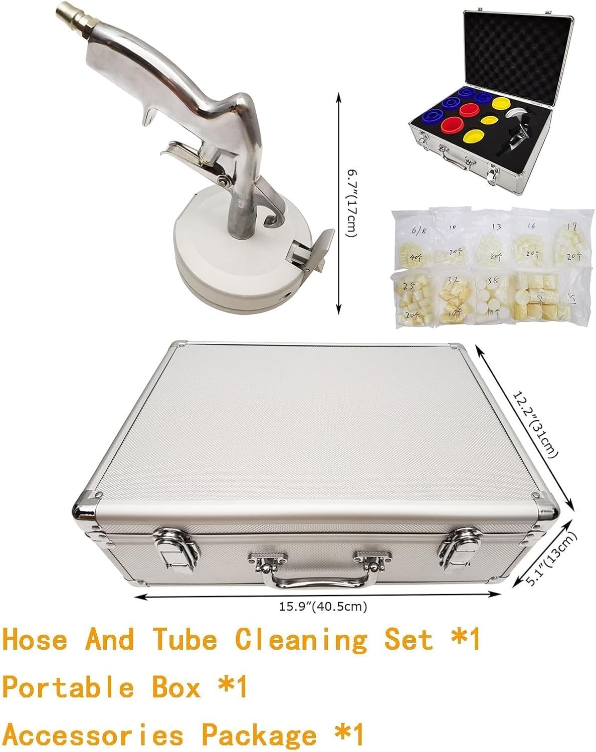 COYEUX Pneumatic Pipe Tube Cleaning Gun, 0.25-2in Hose Cleaner, with 9 Nozzles, Sponge, Air Powered, for Soft & Hard Pipes