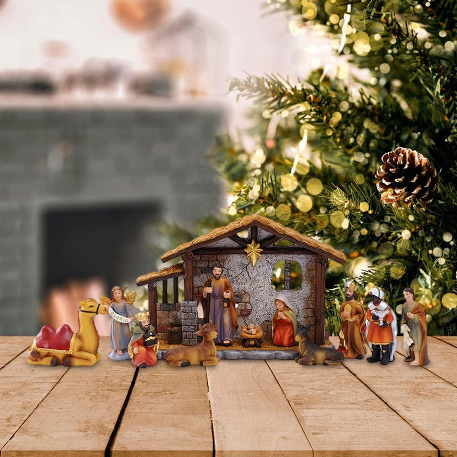 Genérico Belenes - Figuras Navideñas Pesebre Decoración - Decoración para Hogar Jardín Terraza Escritorio Oficina Iglesia Mesa Dormitorio Salón
