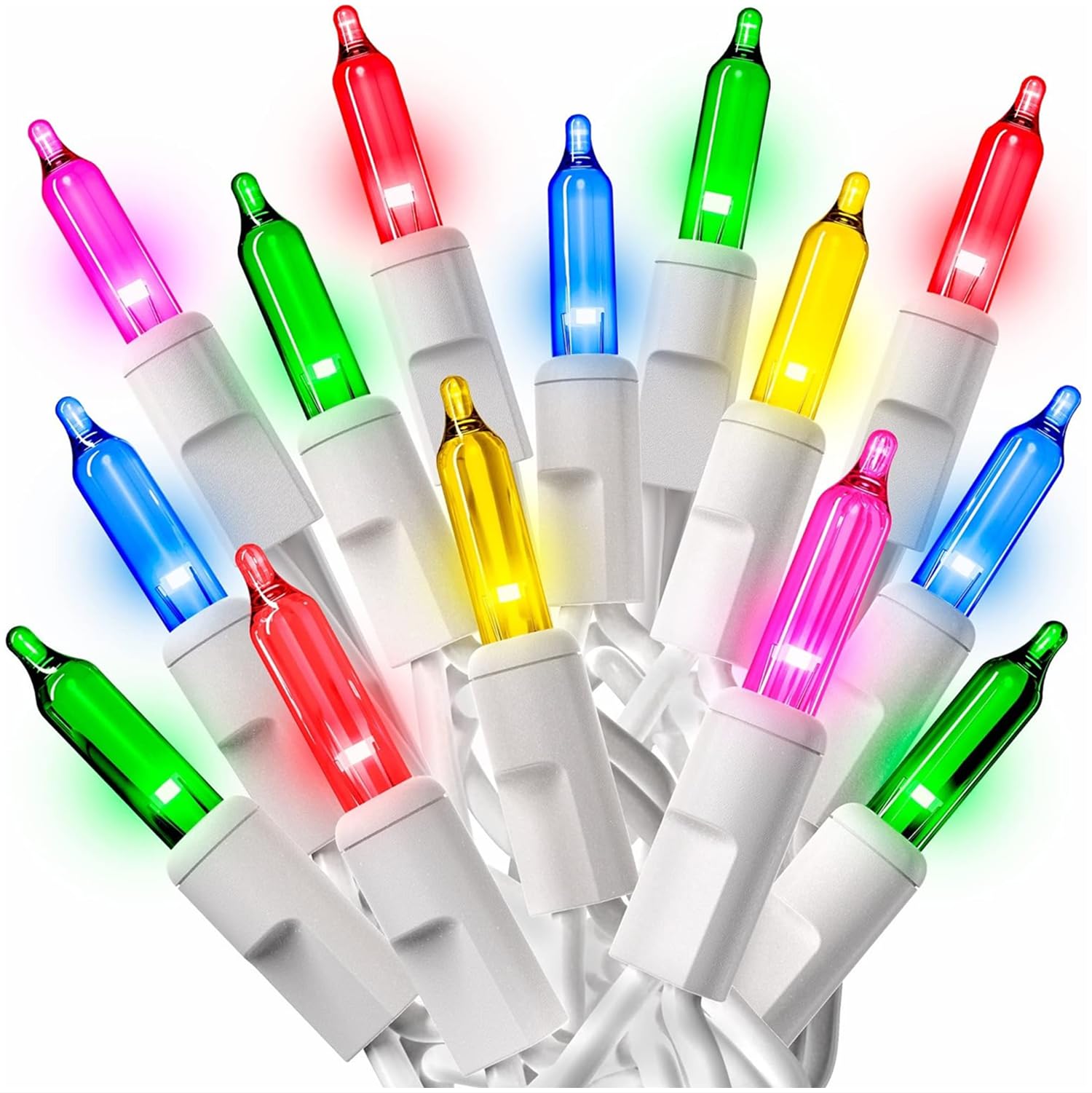 PREXTEX 200 Ct. Multi-Color Christmas Tree Lights with White Wire - 40 Ft Holiday String Lights for Indoor and Outdoor - Multicolor Incandescent Christmas Tree Decoration with End-to-End Connectors