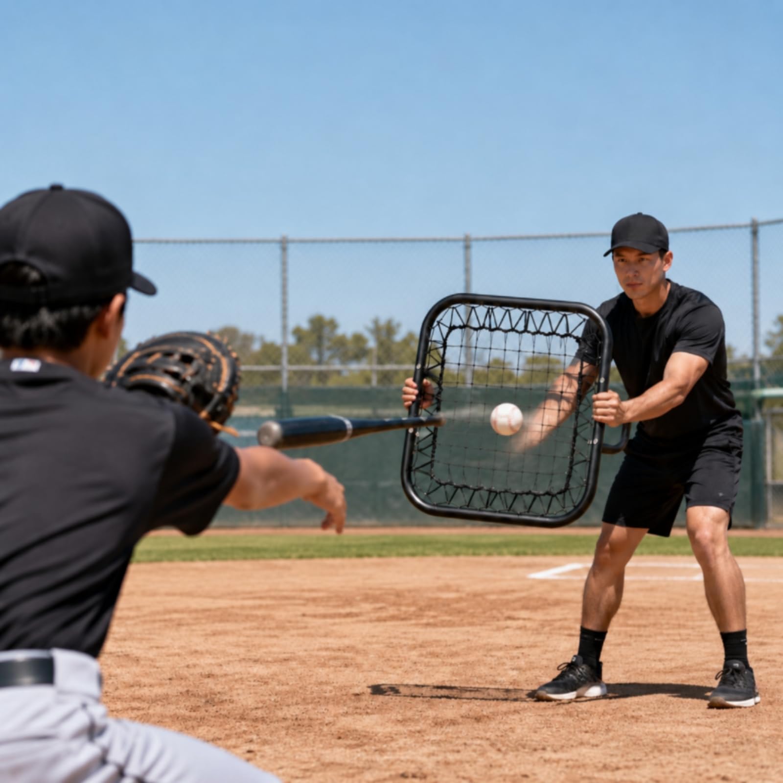 Baoblaze Red de Entrenamiento de Béisbol Red Rebotadora Rejilla de Desvío Rebounder de Mano Portátil Construcción de Acero y Malla PE Incluye Bolsa para