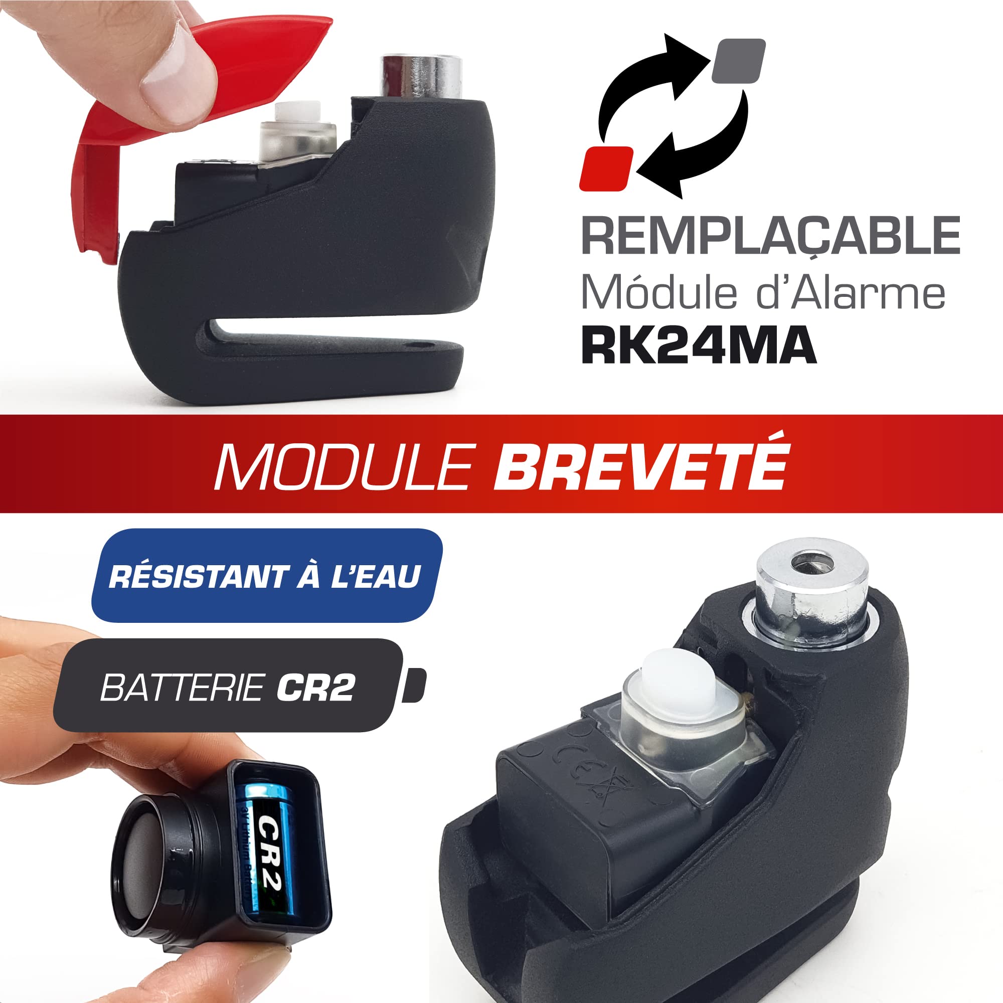 RADIKAL RK9 Antivol Moto, Bloque Disque Alarme Premium 120dB On/Off +Warning +LED Plus Visible, Étanche, Pile CR2 Longue Durée, 100% Métal Compact Bloc Frein 6mm Universel Moto Scooter Vélo Electrique