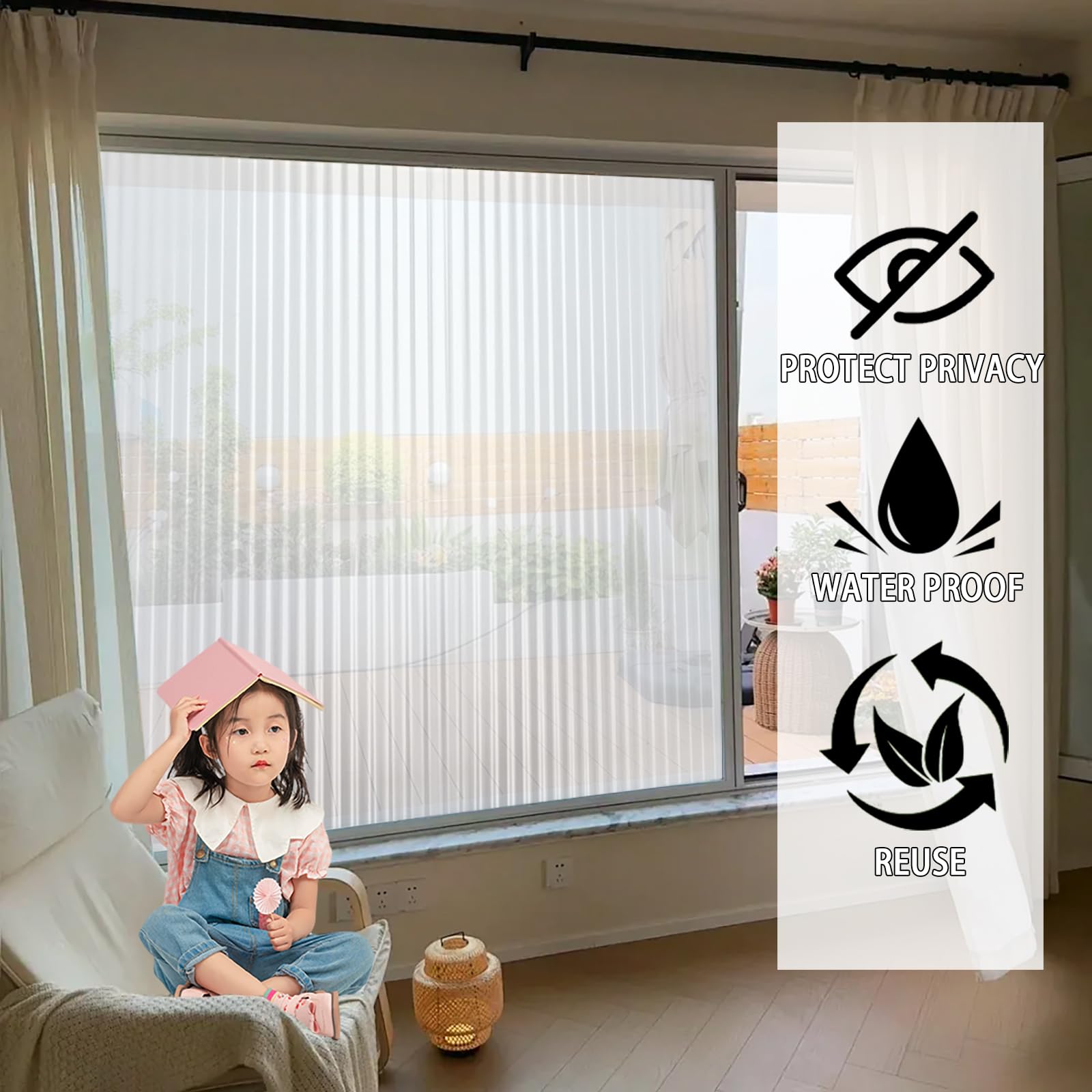 Glass Window Film 60 x 240 cm Nieprzezroczysta, Matowa, Blokująca Promienie Uv, Zdejmowalna, Przylegająca Elektrostatycznie, Folia Na Szkło Matowe Na Okna, Changhong 2