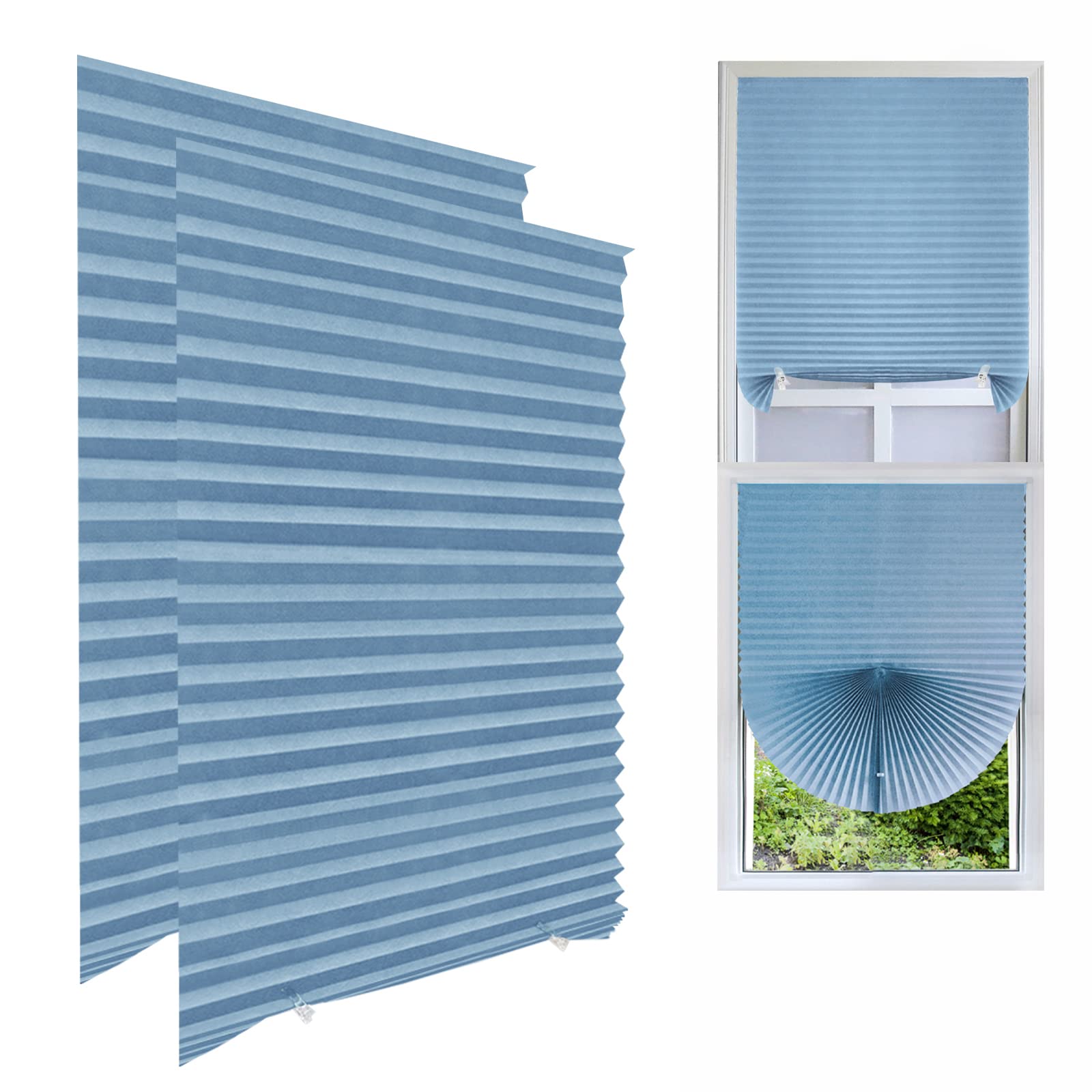 Stores de fenêtre sans perçage à clipser, stores de fenêtre à coller, stores plissés auto-adhésifs sans vis pour salle de bain, filtrage de la lumière et protection de la vie privée, stores plissés s